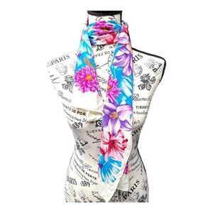 Vintage Lillies Bright Floral Tropical Wrap Floral Scarf 50”X 11” Long Spring